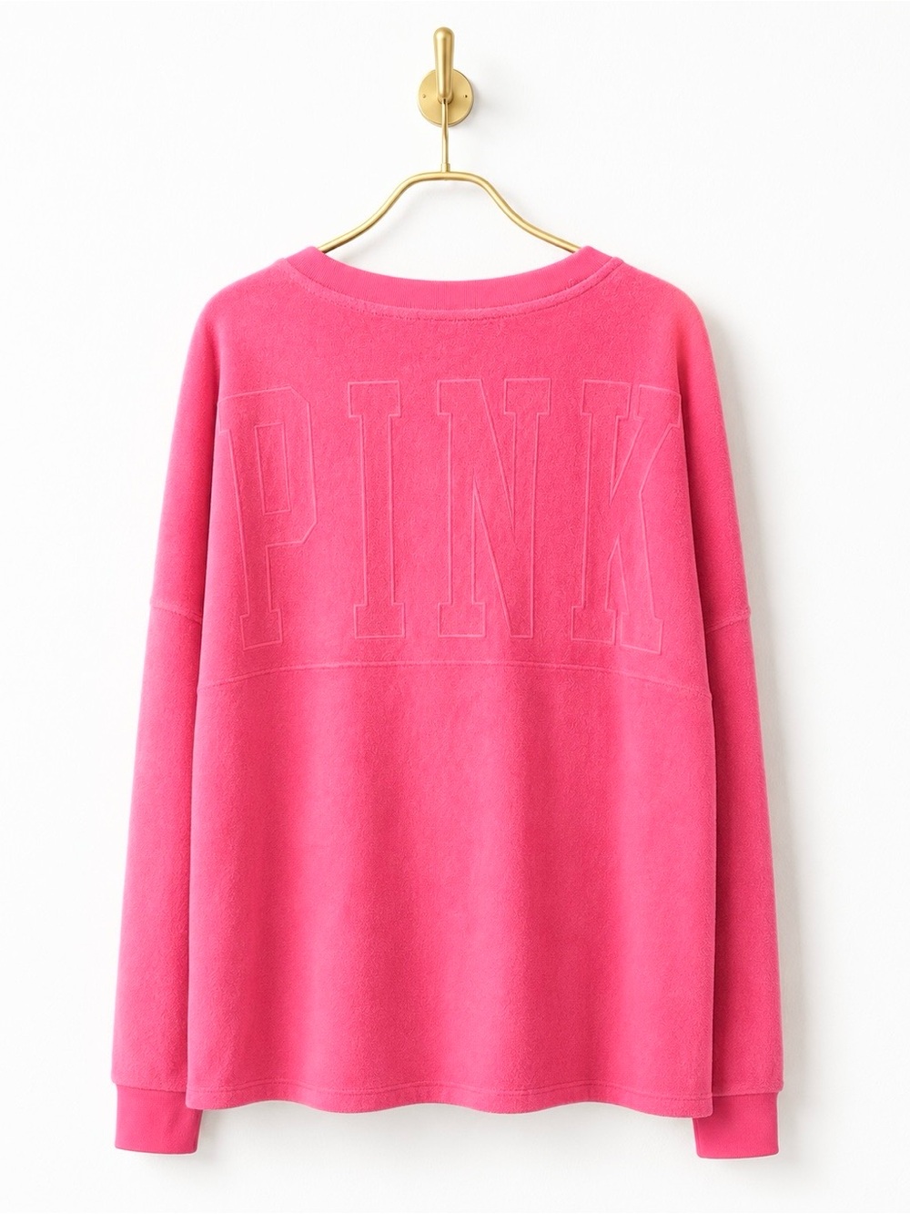 PINK VICTORIA’S SECRET PULLOVER VELOUR SWEATSHIRT V NECK TOP SZ M NWT - Picture 3 of 5